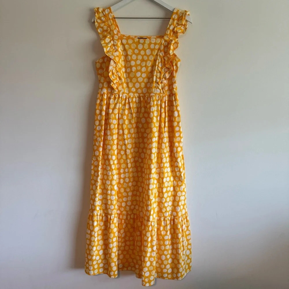 Who What Wear Ruffle Sleeveless Yellow Polka Dots Tiered Midi Dress small - Picture 3 of 9